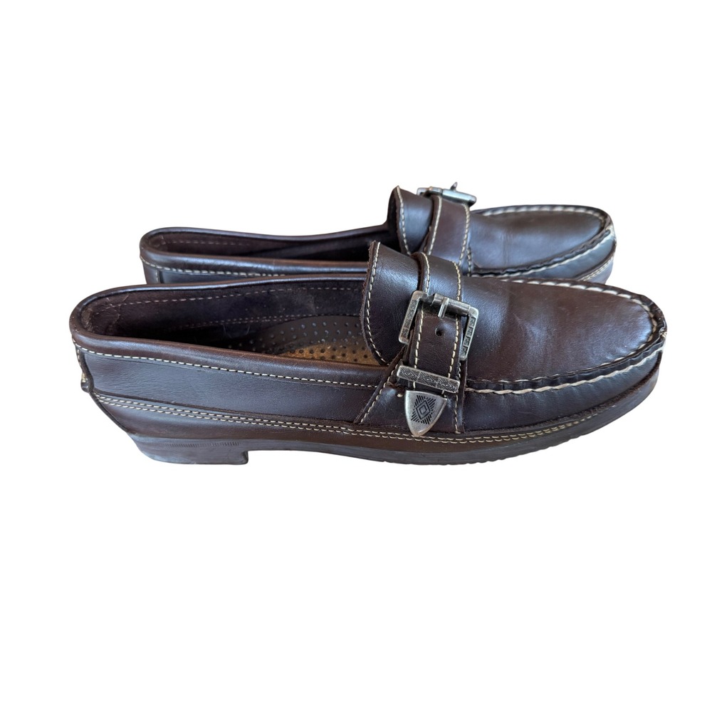 Dexter Vintage Brown Leather Monk Strap Loafers Engraved Buckle USA 8 M